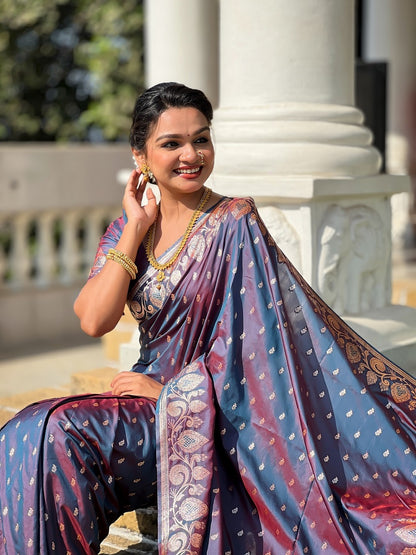 Darkgrey Soft Banarasi Silk Meenakari Weaving Saree With Unstitched Blouse