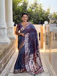 Darkgrey Soft Banarasi Silk Meenakari Weaving Saree With Unstitched Blouse