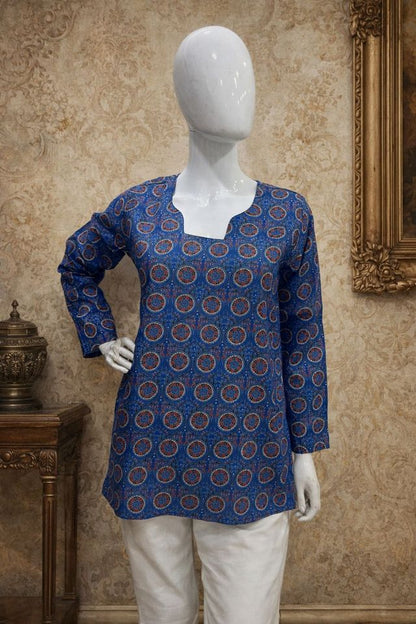 Blue Color Muslin Fabric Formal Looks Kurta For Girls
