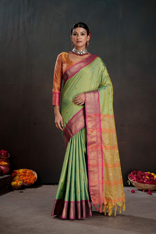 Green Color Graceful Art Silk Fabric Woven Jacquard Designer Saree