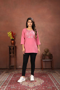 Pink Color Rinkal Cotton Fabric Formal Looking Casual Short Kurta