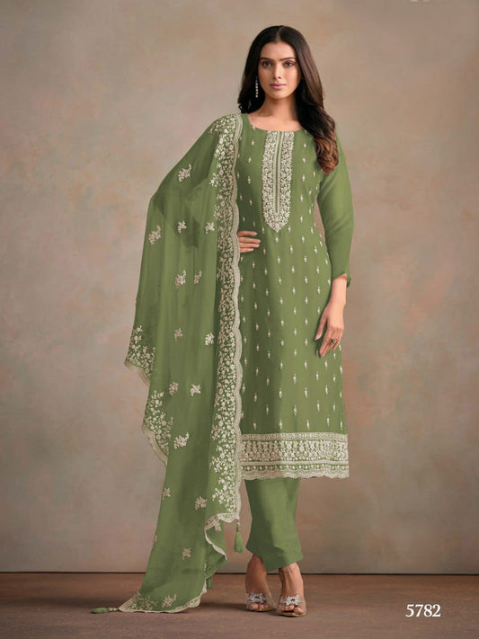 Organza Silk Semi Stitched Wedding Suits