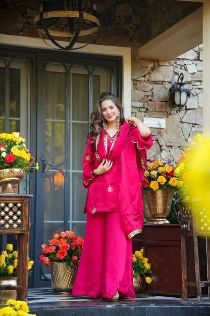 Pink Color Beautiful Fendy Silk Fabric Designer Ceremonial Readymade Suit