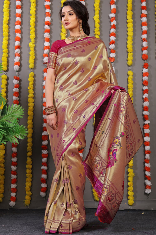 Purple Woven Design Pure Silk Banarasi Saree With Blouse