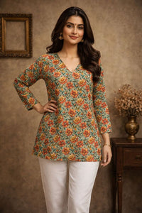 Peach Color Designer Digital Printed Formal Rich Looks Kurta For Girls