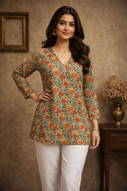 Peach Color Designer Digital Printed Formal Rich Looks Kurta For Girls