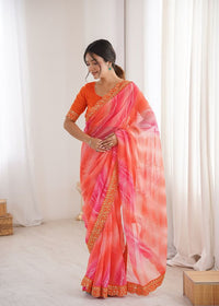 Orange Color Georgette Chiffon Fabric Saree With Designer Festive Looks Saree