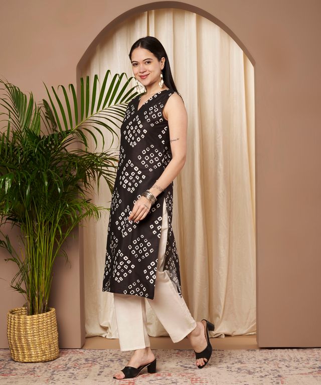Black Color Cotton Fabric Designer Printed Stylish Formal Kurta