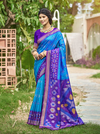Aqua Blue Soft Silk Saree with Floral Printed Work with Blouse
