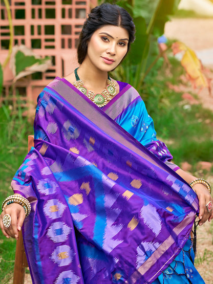 Aqua Blue Soft Silk Saree with Floral Printed Work with Blouse