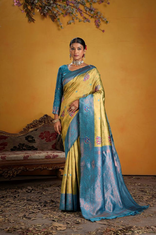 Firozi Color Beautiful Art Silk Fabric Woven Jacquard Designer Saree