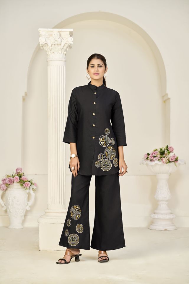 Black Color Rayon Slub Fabric Beautiful Festive Wear Salwar Kameez