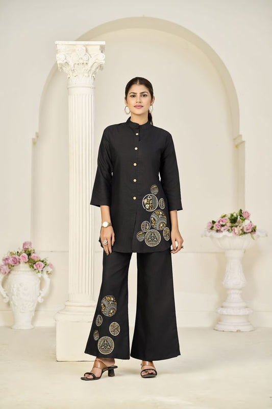 Black Color Rayon Slub Fabric Beautiful Festive Wear Salwar Kameez