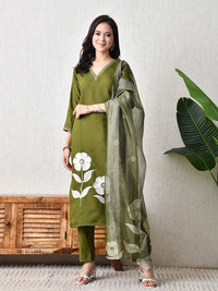Mahendi Color Roman Silk Fabric Designer Partywear Readymade Suit