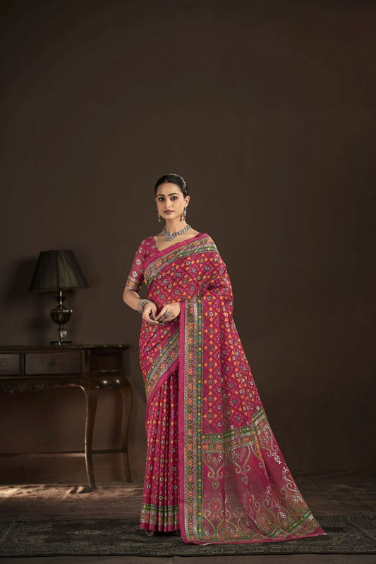 Red Color Crepe Silk Fabric Designer Foil Printed Saree
