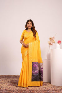 Yellow Color Banarasi Silk Saree For Festive Ethnic Saree