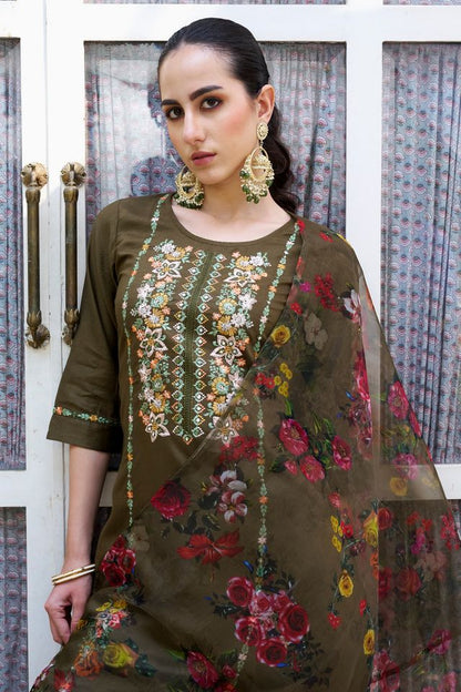 Mahendi Color Viscose Rayon Fabric Smart Embroidered Girlie Trendy Salwar Suit