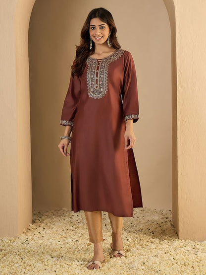Brown Color Trendy Formal Looking Classy Ethnic Kurta For Girl