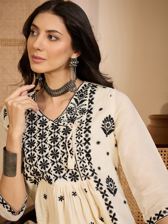 Beige Color Graceful Khadi Silk Fabric Designer Embroidery Work Top Bottom Set 4173