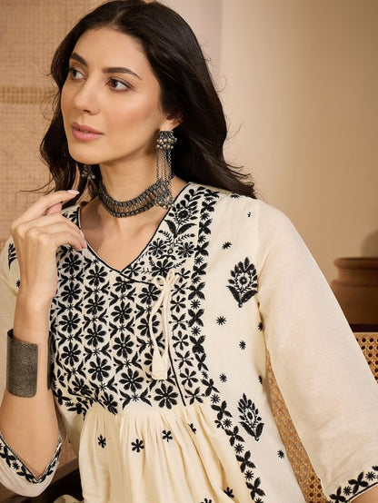 Beige Color Graceful Khadi Silk Fabric Designer Embroidery Work Top Bottom Set 4173