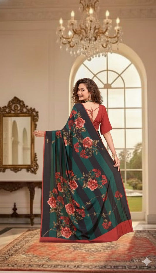 Green Color Deisgner Printed Crepe Silk Saree for Ceremonial Presence