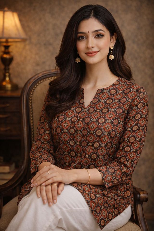 Coffee Color Muslin Fabric Formal Looks Kurta For Girls