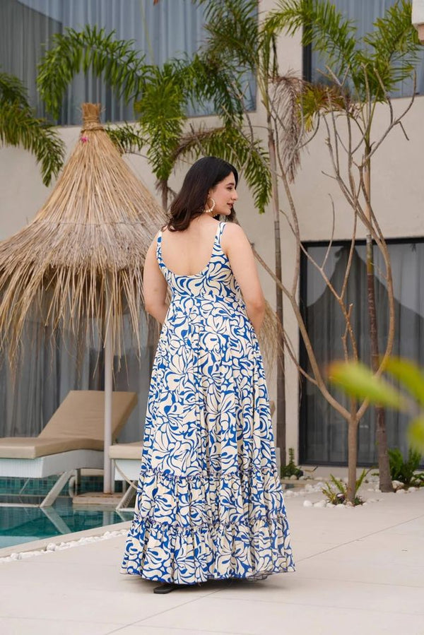Blue Color Cambric Cotton Fabric Designer Partywear Gown For Trendy Girlie Looks