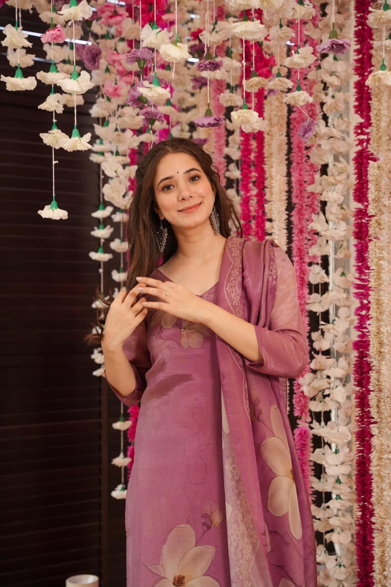 Gorgeous Floral Printed Zarna Silk Fabric Straight Kurta Pant with Dupatta Set