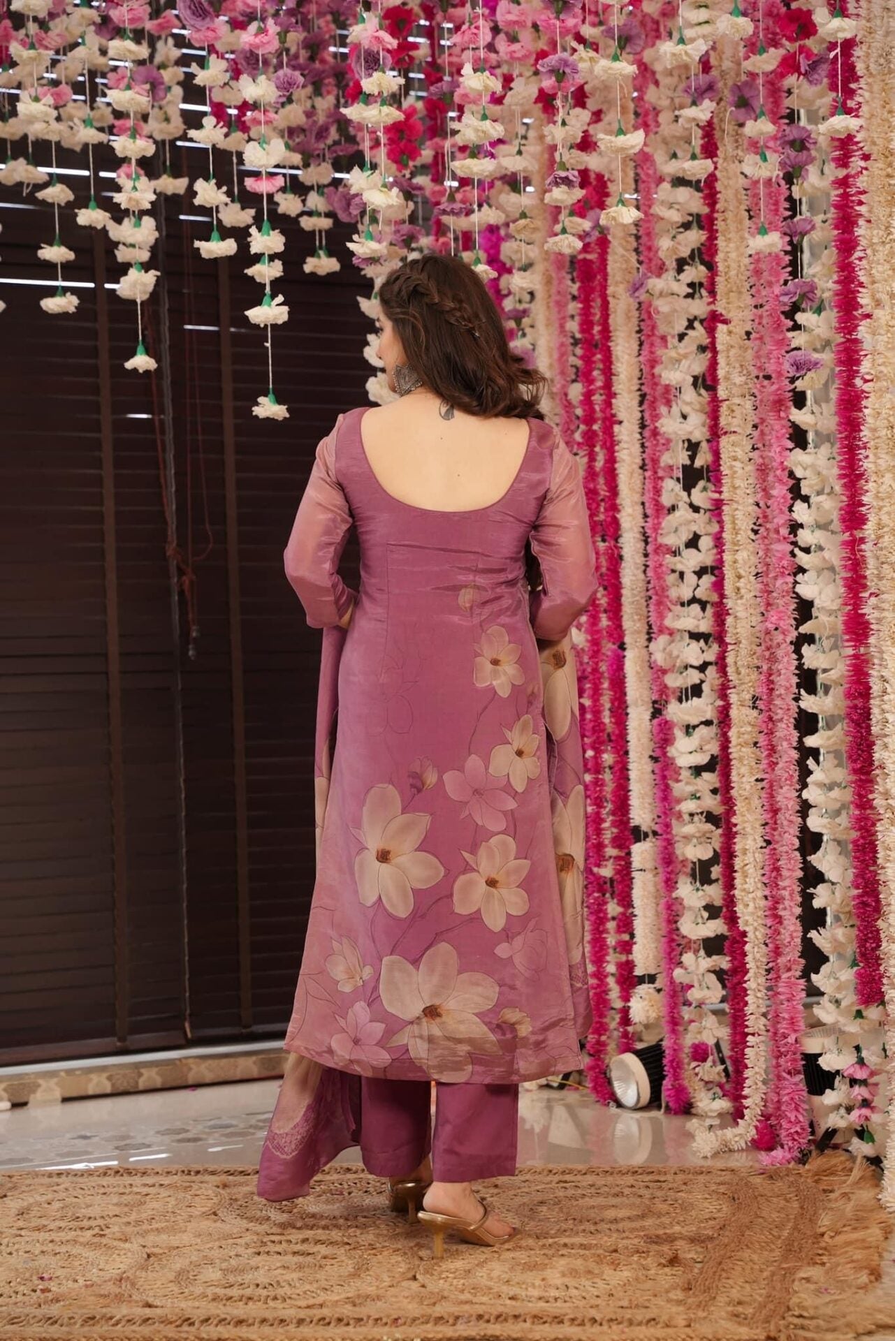 Gorgeous Floral Printed Zarna Silk Fabric Straight Kurta Pant with Dupatta Set