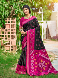 Black Soft Silk Saree with Floral Printed Work with Blouse