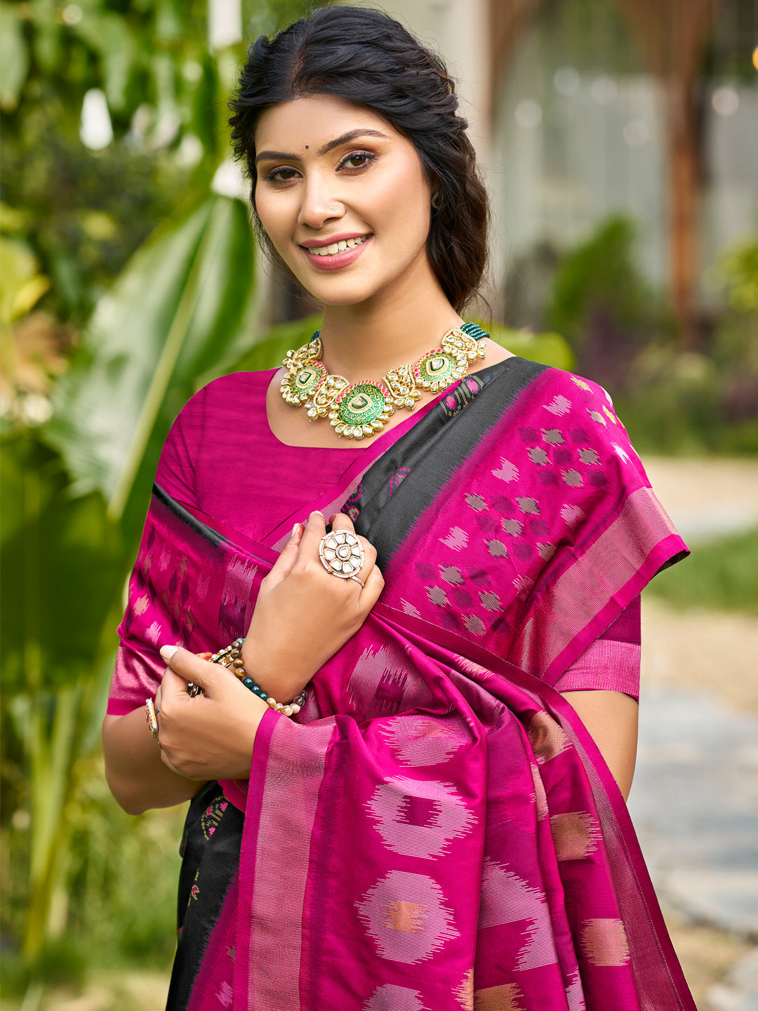 Black Soft Silk Saree with Floral Printed Work with Blouse