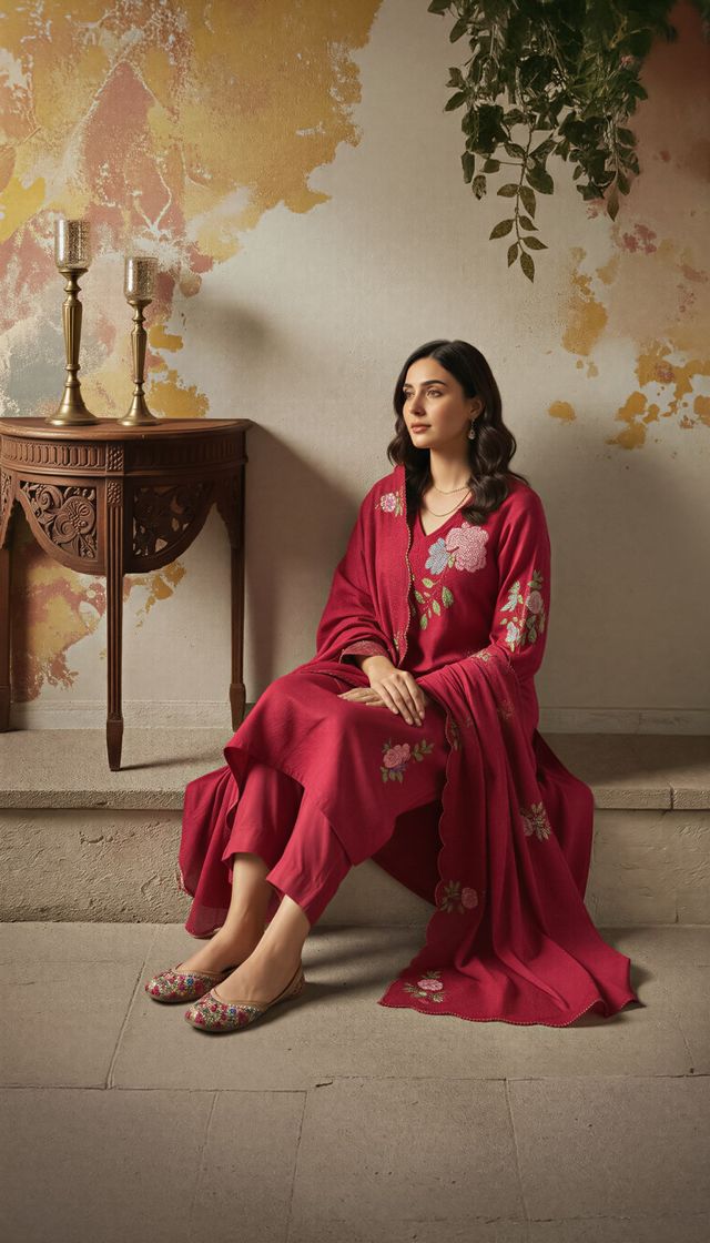 Maroon Color Chanderi Fabric Designer Embroidered Readymade Suit