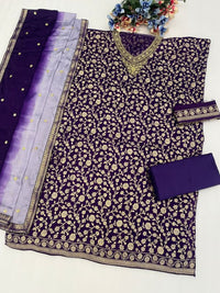 Indigo Dola Silk Semi stitched Wedding Suits