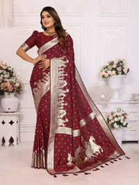 Brown kochi Silk With Bandhej Weaving Saree With Blouse