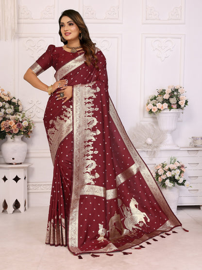 Brown kochi Silk With Bandhej Weaving Saree With Blouse