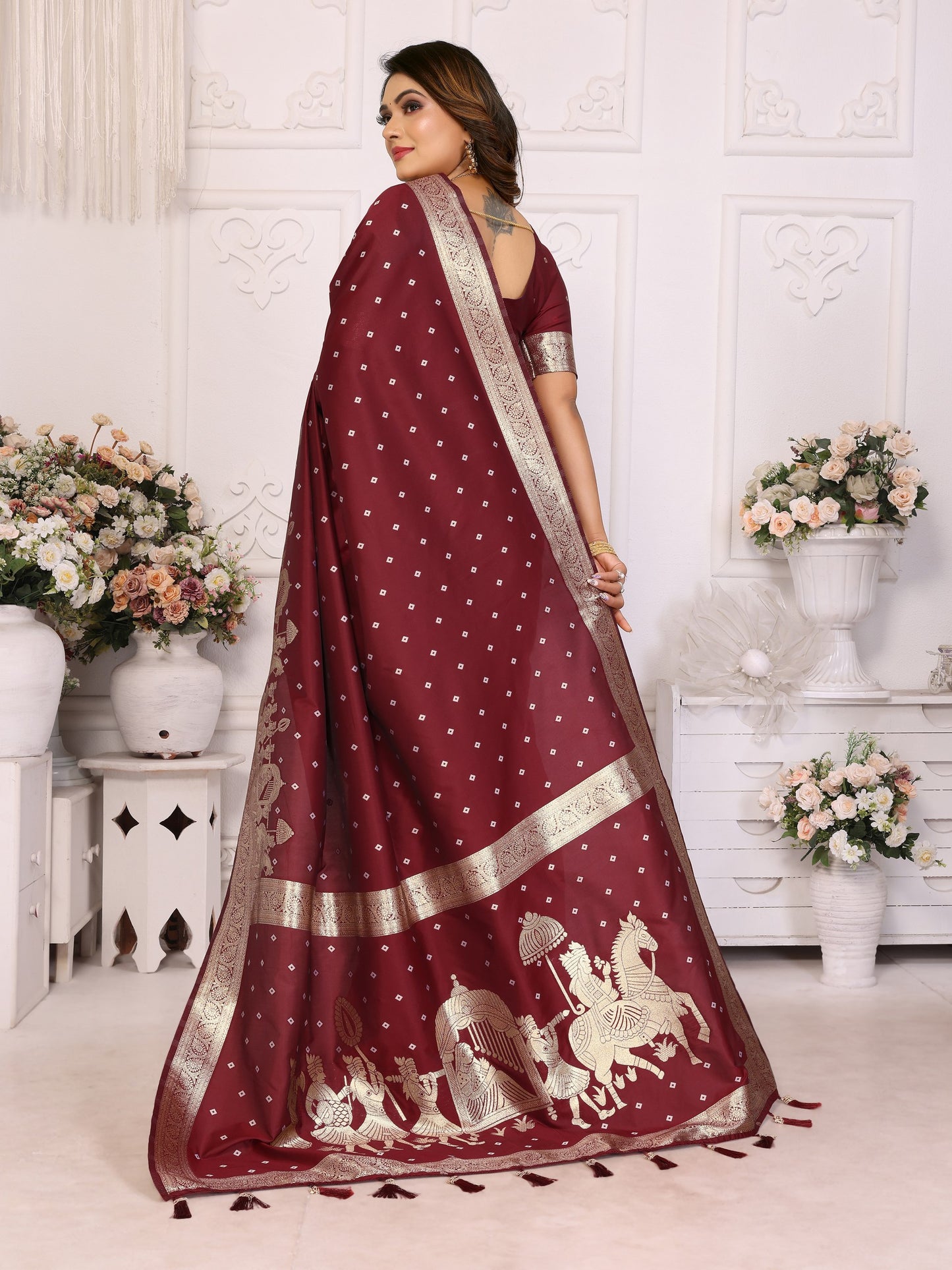 Brown kochi Silk With Bandhej Weaving Saree With Blouse