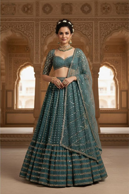 Embroidered Wedding Lehenga Set for Women HKV-003380 GREEN
