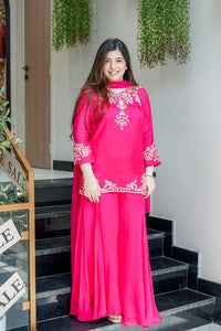 Pink Color Natural Crepe Fabric Beautiful Partywear Dress For Girls