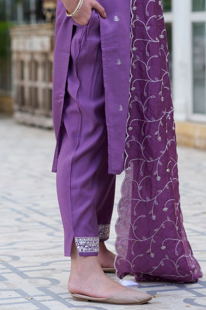 Purple Color Silk Blend Fabric Smart Embroidered Girlie Trendy Salwar Suit