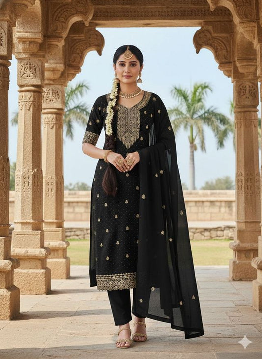 Black Color Georgette Fabric Beautiful Embroidered Salwar Kameez