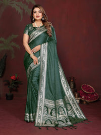 Green Color Satin Silk Fabric Woven Jari Designer Sophisticated Saree
