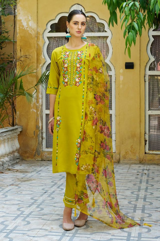 Lemon Color Viscose Rayon Fabric Smart Embroidered Girlie Trendy Salwar Suit