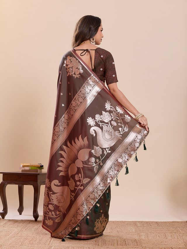 Mahendi Color Soft Silk Fabric Woven Jari Designer Partywear Saree