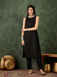 Black Color Cotton Silk Blend Beautiful Stylish Tendy Top Bottom Set