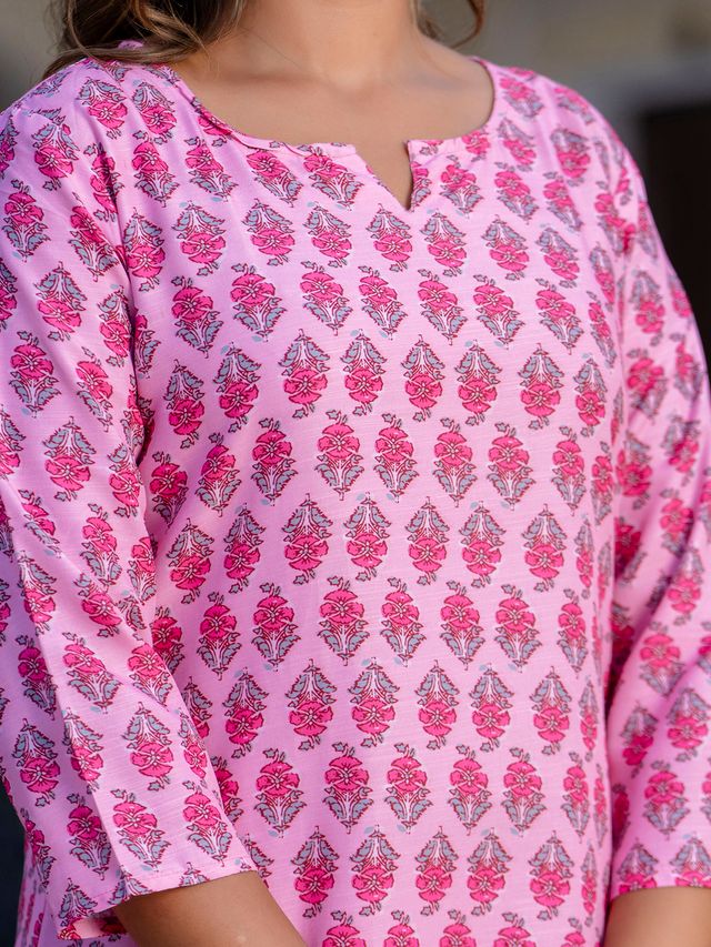 Pink Color Smart Cotton Blend Fabric Designer Printed Smart Co-ord Set