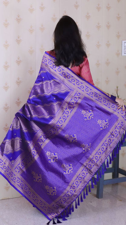 Violet Color Soft Silk Woven Jari Designer Ethnic Partywear Saree