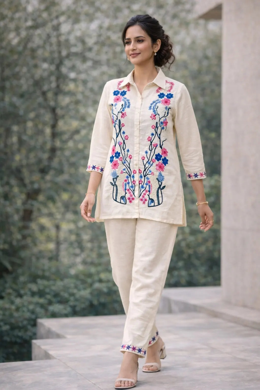 Luxury Botanical Embroidery Cotton Linen Set