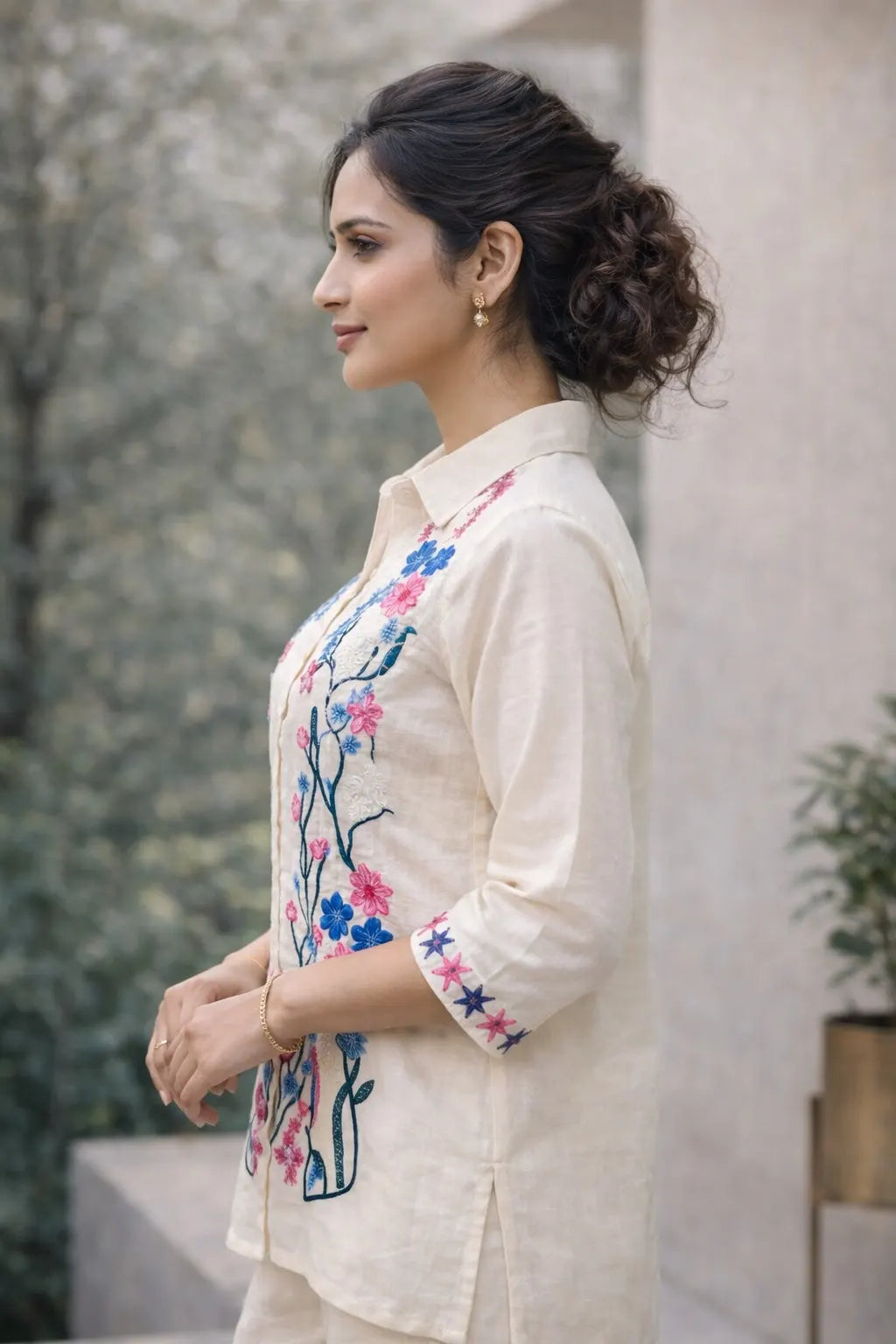 Luxury Botanical Embroidery Cotton Linen Set