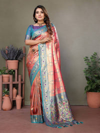 Coral Pure Banarasi Tissue Silk With Leheriya Weaving Saree With Blouse