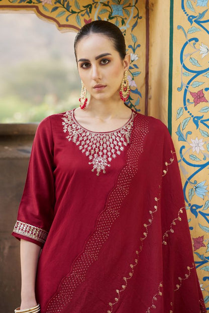 Maroon Color Viscose Rayon Fabric Smart Embroidered Girlie Trendy Salwar Suit
